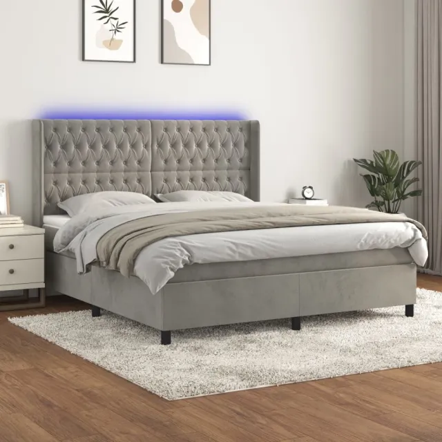 vidaXL Boxspring met matras en LED fluweel lichtgrijs 180x200 cm grijs