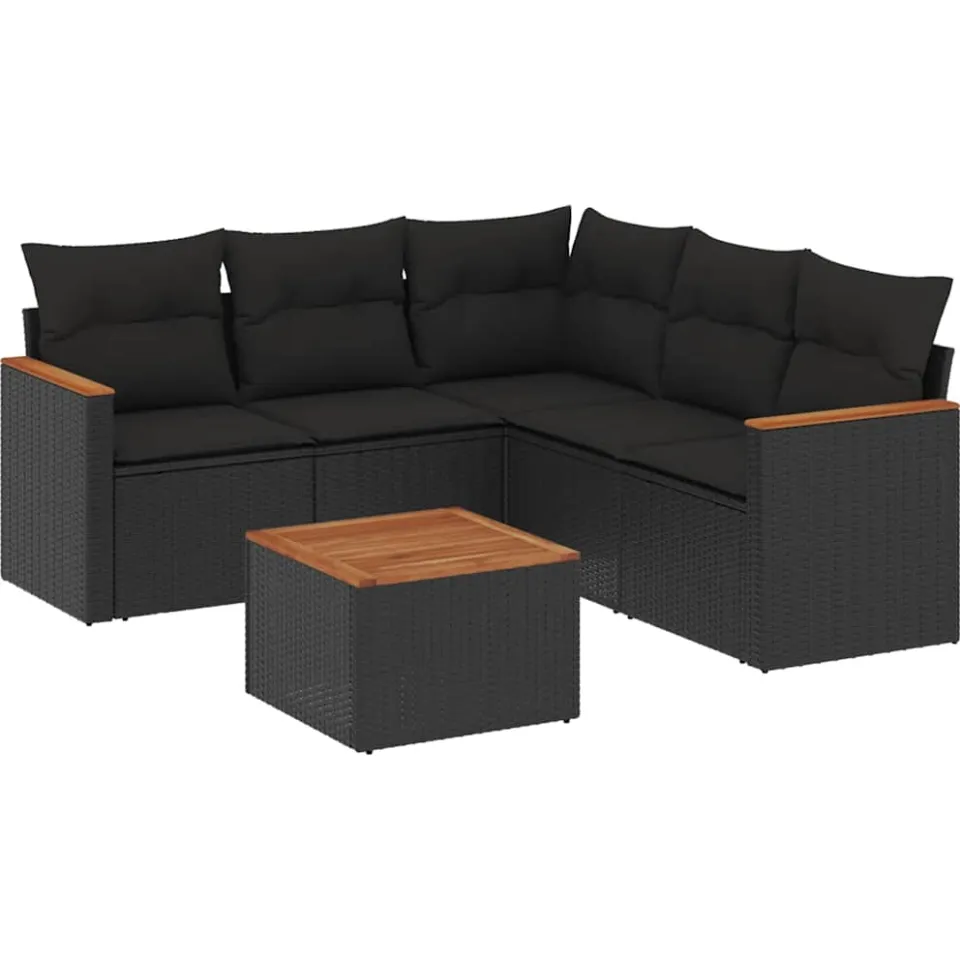 vidaXL 6-delige Loungeset met kussens poly rattan zwart, foto 3