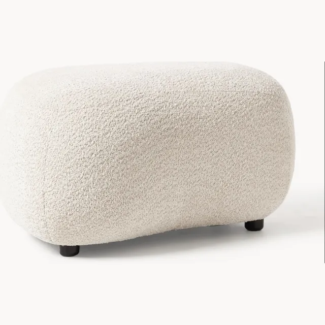 Westwing Collection Voetenbank Alba van teddy-bouclé Wit