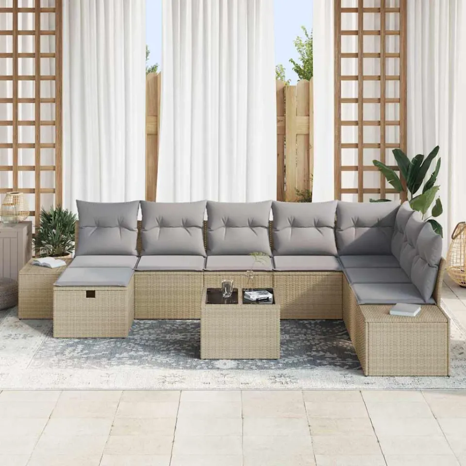 vidaXL Tuin Sofa Set 9 st Beige poly rattan, foto 3