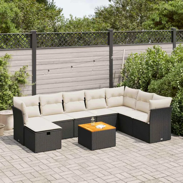 vidaXL 9-delige Loungeset met kussens poly rattan zwart, foto 2