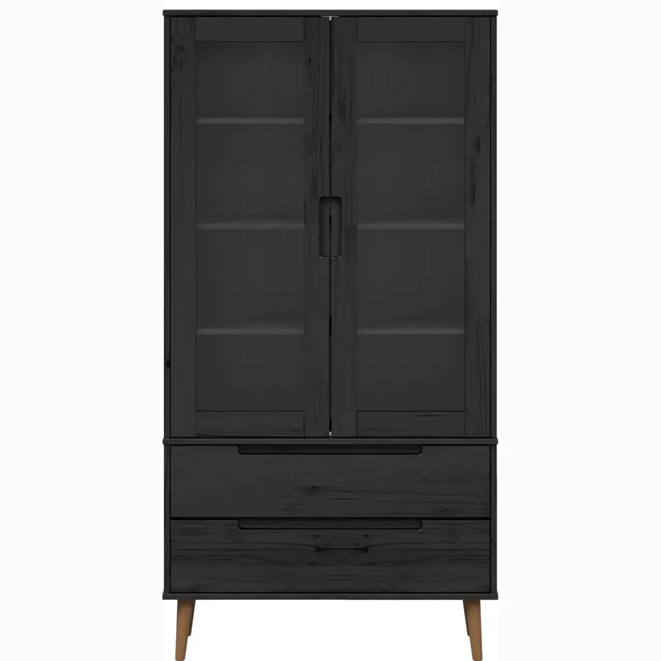 vidaXL Glazen Display Kast MOLDE 90 x 35 x 175 cm Massief grenenhout zwart, foto 4