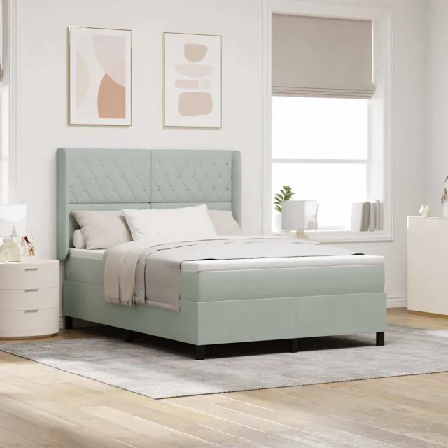vidaXL Boxspringbed met matras met LED Lichtgrijs 160 x 200 cm Fluweel