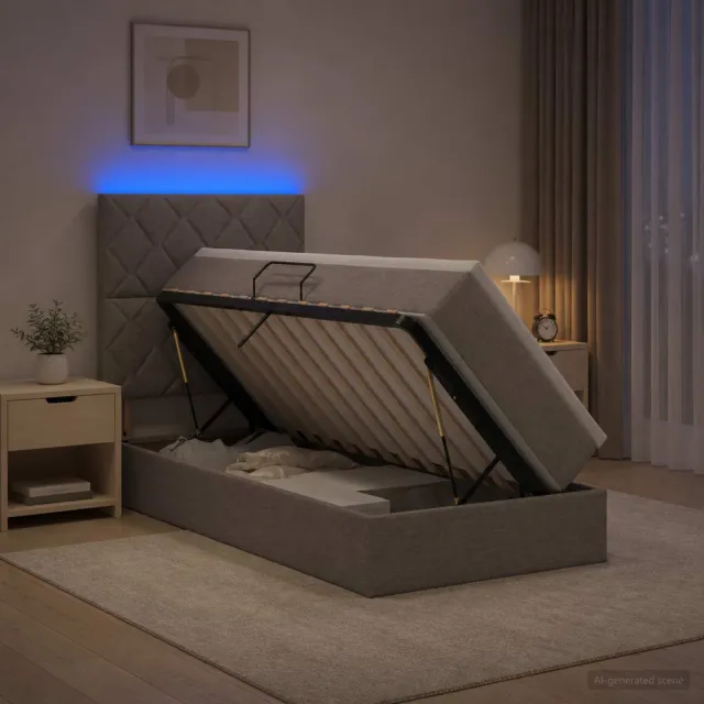 vidaXL LED Opslagbed met Matras Taupe 100 x 200 cm Stof