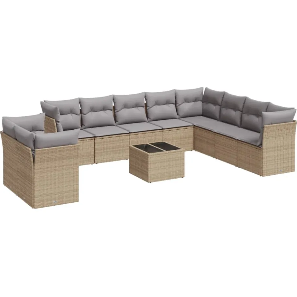 vidaXL 11-delige Tuinset met kussens poly rattan beige, foto 4