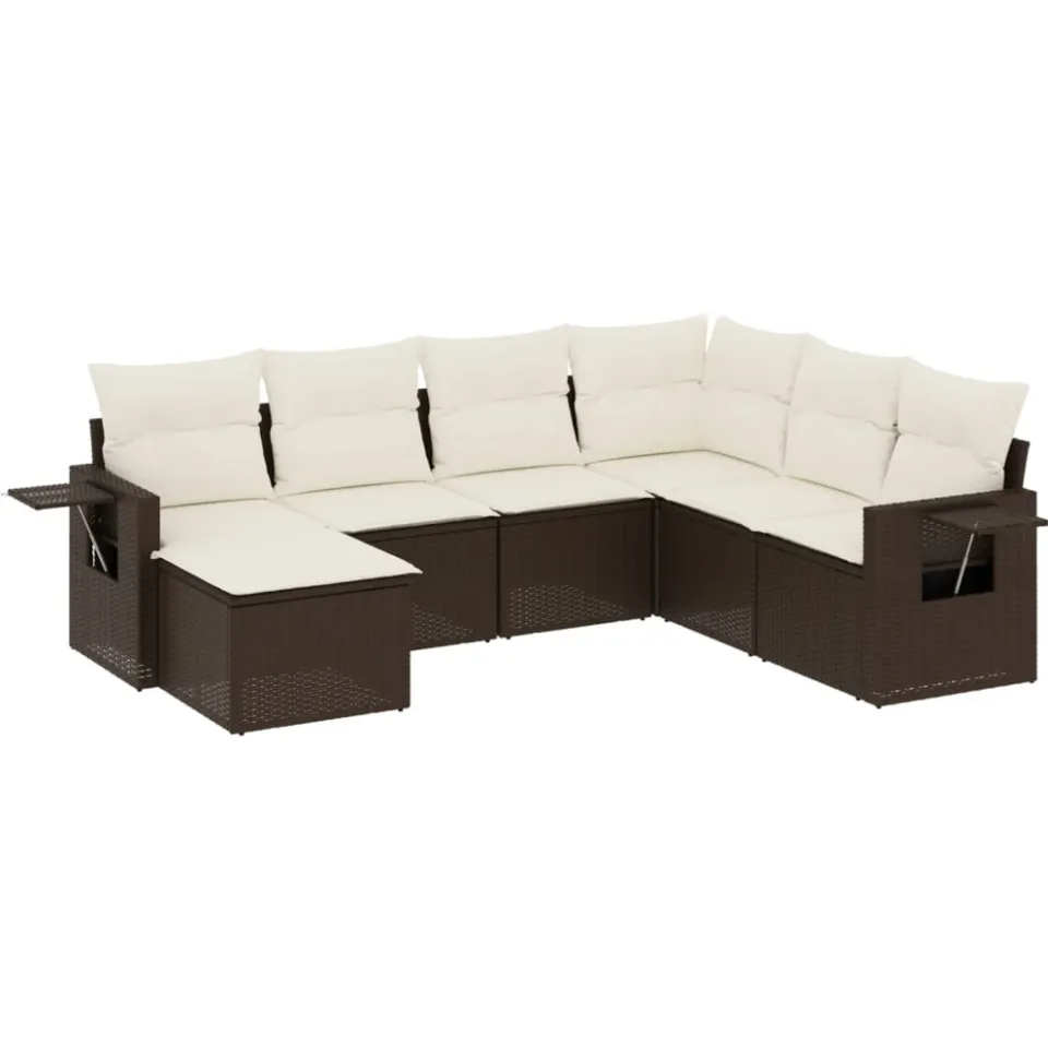 vidaXL 7-delige Loungeset met kussens poly rattan bruin