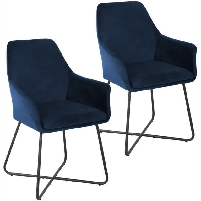 SVITA JOSIE Dining set van 2 eetkamerstoelen fauteuil - gestoffeerde stoel fluweel donkerblauw