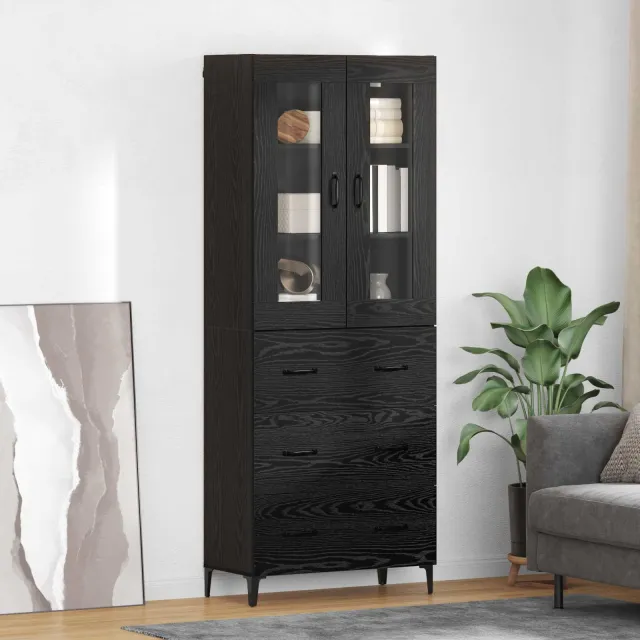vidaXL Highboard Zwart Eiken 69,5 x 34 x 180 cm Bewerkt hout, foto 2