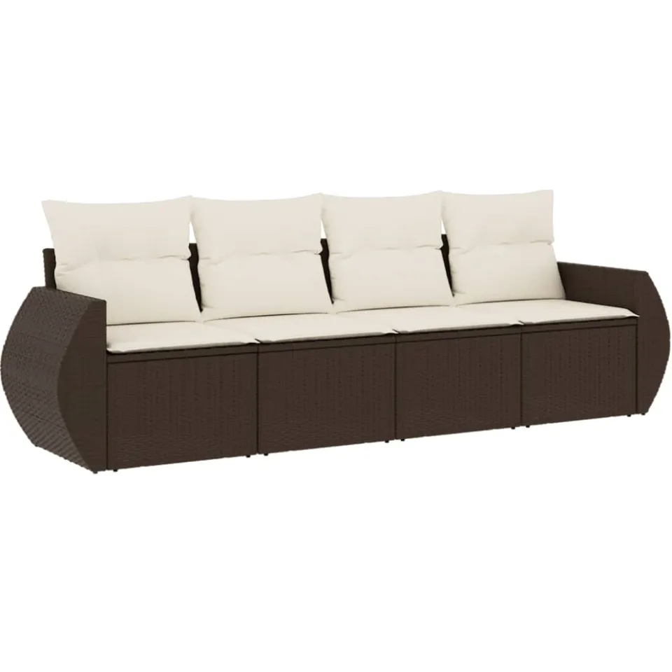 vidaXL 4-delige Loungeset met kussens poly rattan bruin, foto 3