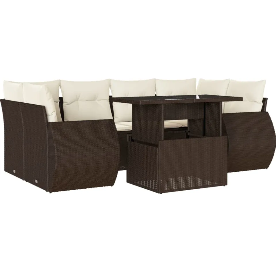 vidaXL 7-delige Loungeset met kussens poly rattan bruin, foto 3