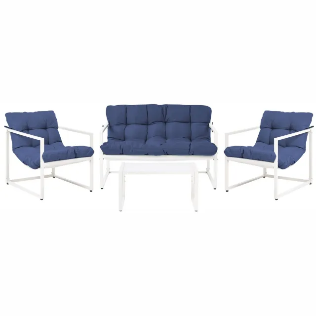 Beliani GARDA - Loungeset - Blauw/Wit - Staal
