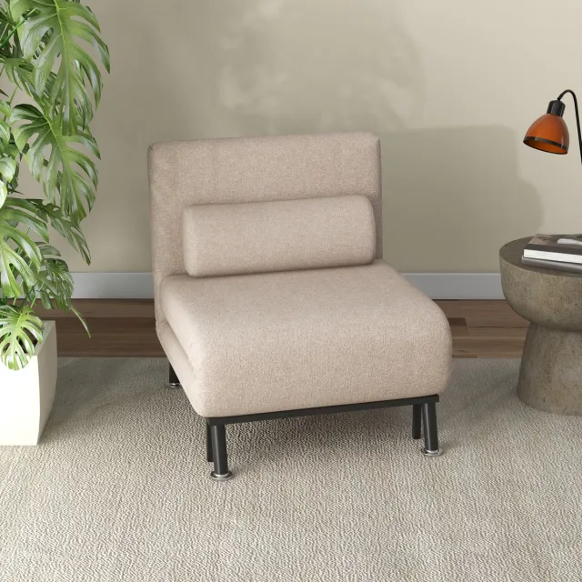 REDOM Fauteuil met bedfunctie - Verstelbare rugleuning - Handmatig uitklapbaar - Met rugkussen - Moderne stijl - Woonkamer - Stof - Beige - 75 x 70 x 75 cm
