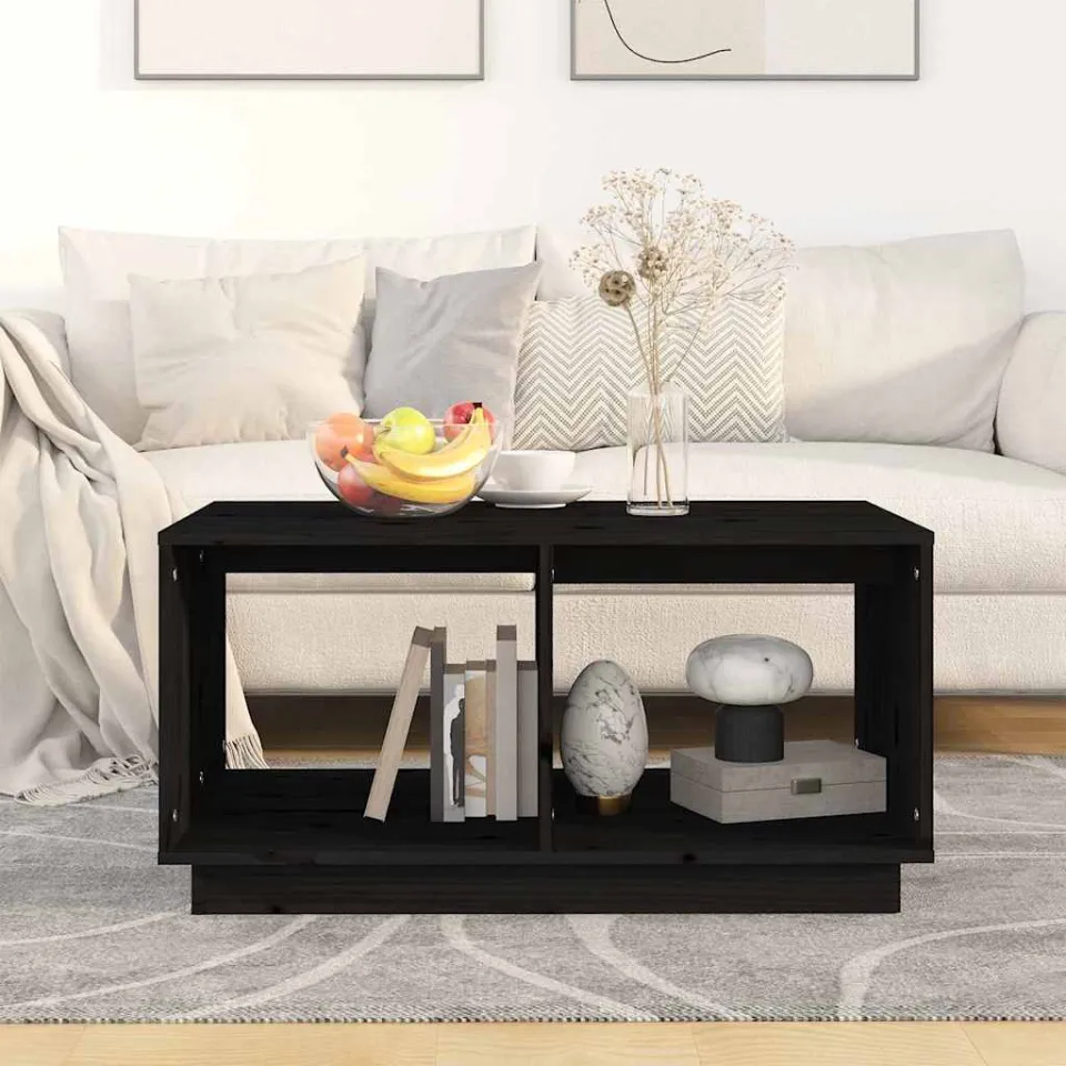 vidaXL Salontafel 80x50x40 cm massief grenenhout zwart, foto 3
