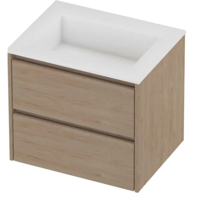 Proline Aristo Badmeubelset Polystone Elegant 60x46x54 cm Glans Wit Ideal Oak Eiken