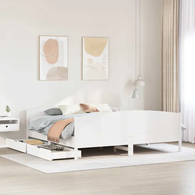 vidaXL Bedframe zonder matras massief grenenhout wit 180x200 cm