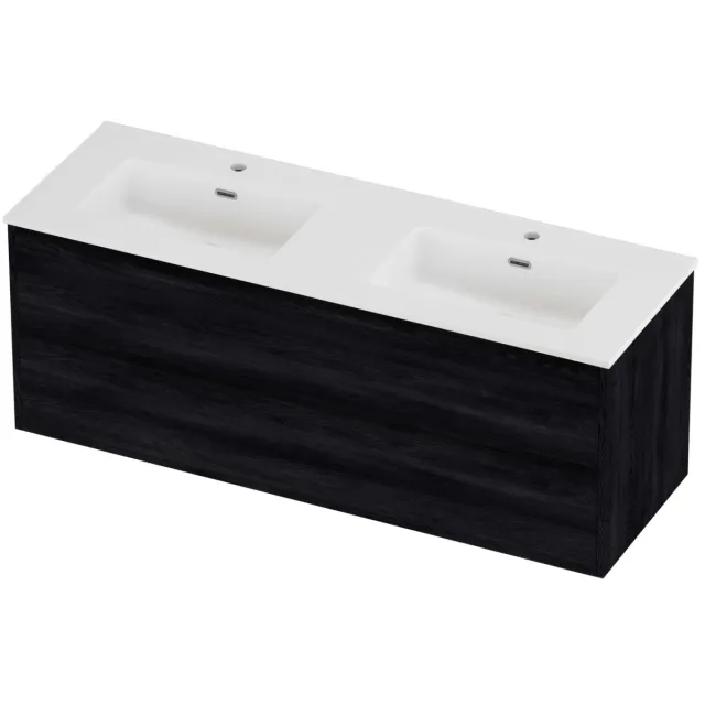 Proline Tribute Badmeubelset Porselein Elegant Greeploos 140x46x54 cm Mat White Black Oak Eiken
