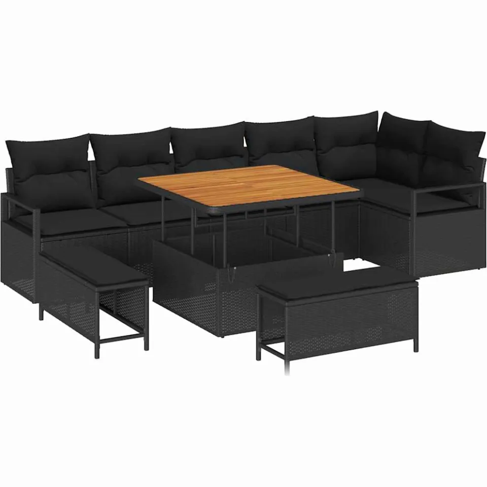 vidaXL Tuin Sofa Set 9 st Zwart Poly riet