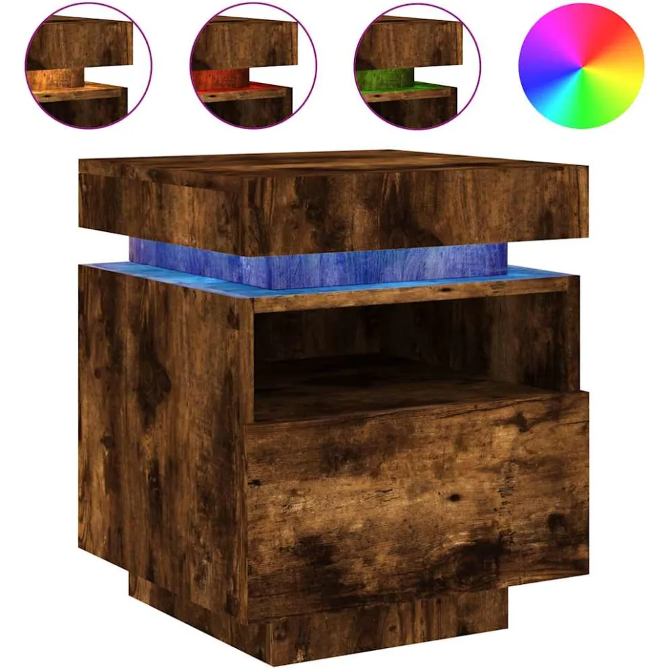 vidaXL Nachtkastje met LED-verlichting 40x39x48,5 cm gerookt eiken Bruin