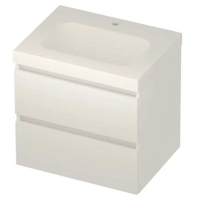 Basic-Line Moby 46 Badmeubelset Polystone 1 Kraangat Greeploos 60x46x58 cm Mat White Mat Wit