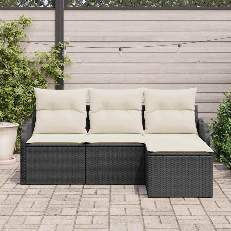 vidaXL Tuin Sofa Set 4 st Zwart poly rattan, foto 3