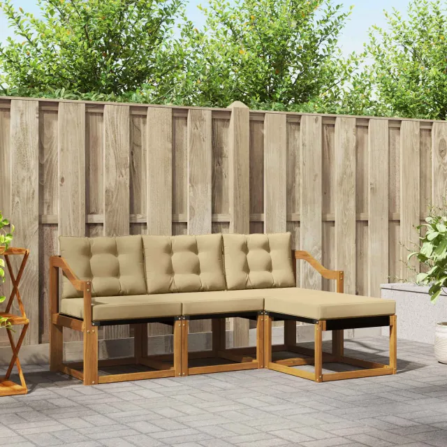 vidaXL Buiten bankenset 4 st 4-zits Natuurlijk en Beige