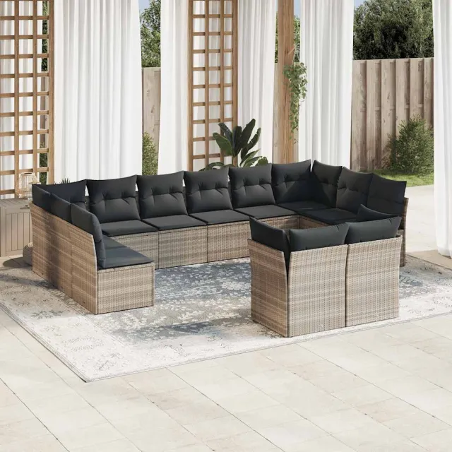 vidaXL 12-delige Loungeset met kussens poly rattan lichtgrijs grijs, foto 2