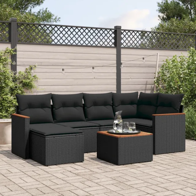 vidaXL 7-delige Loungeset met kussens poly rattan zwart, foto 2