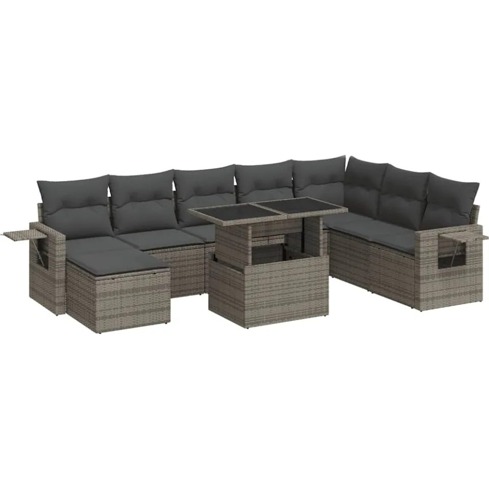 vidaXL 9-delige Loungeset met kussens poly rattan grijs, foto 3