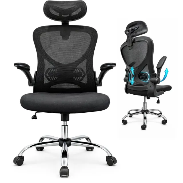 Five Stars Ergonomische Bureaustoel voor Volwassenen - Mesh Rugleuning - Verstelbare Hoofdsteun & Armleuningen - Ergo Plus - Zwart