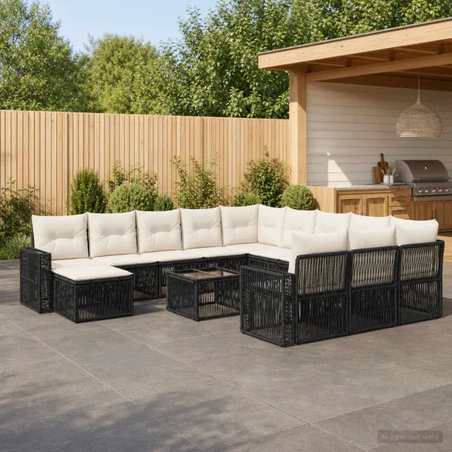 vidaXL Tuinbankenset 13 st 12-zits Zwart en Cream Wit poly rattan, foto 2