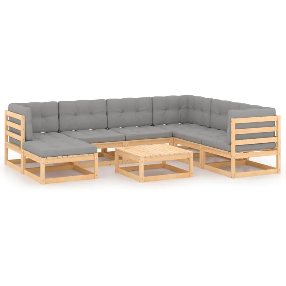 vidaXL 8-delige Loungeset met kussens massief grenenhout grijs, foto 3