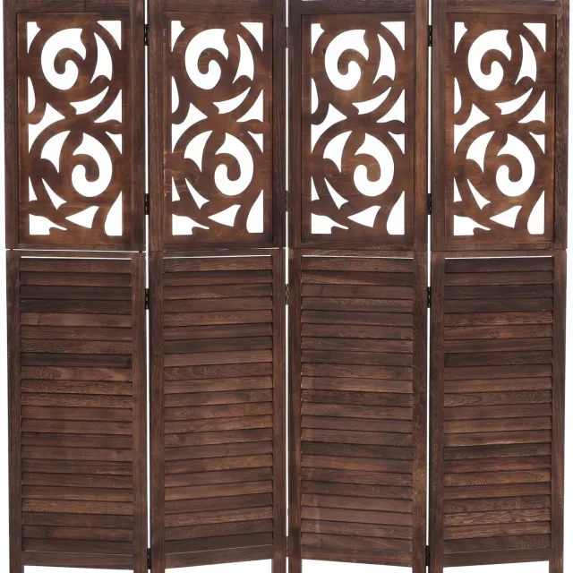MCW Kamerscherm T568, ruimteverdeler, scheidingswand, privacybescherming, ornamenten, opvouwbaar, paulowniahout, 170 x 160 cm ~ bruin