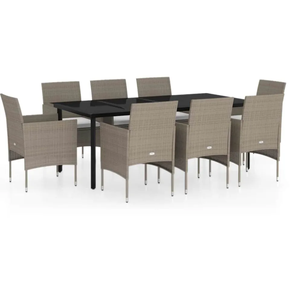 vidaXL 9-delige Tuinset met kussens beige en zwart, foto 3