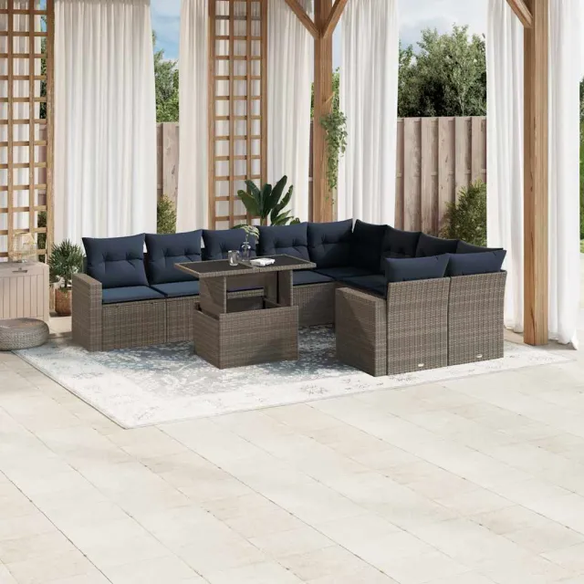 vidaXL 10-delige tuinbankset met kussens, grijs polyrotan, foto 2