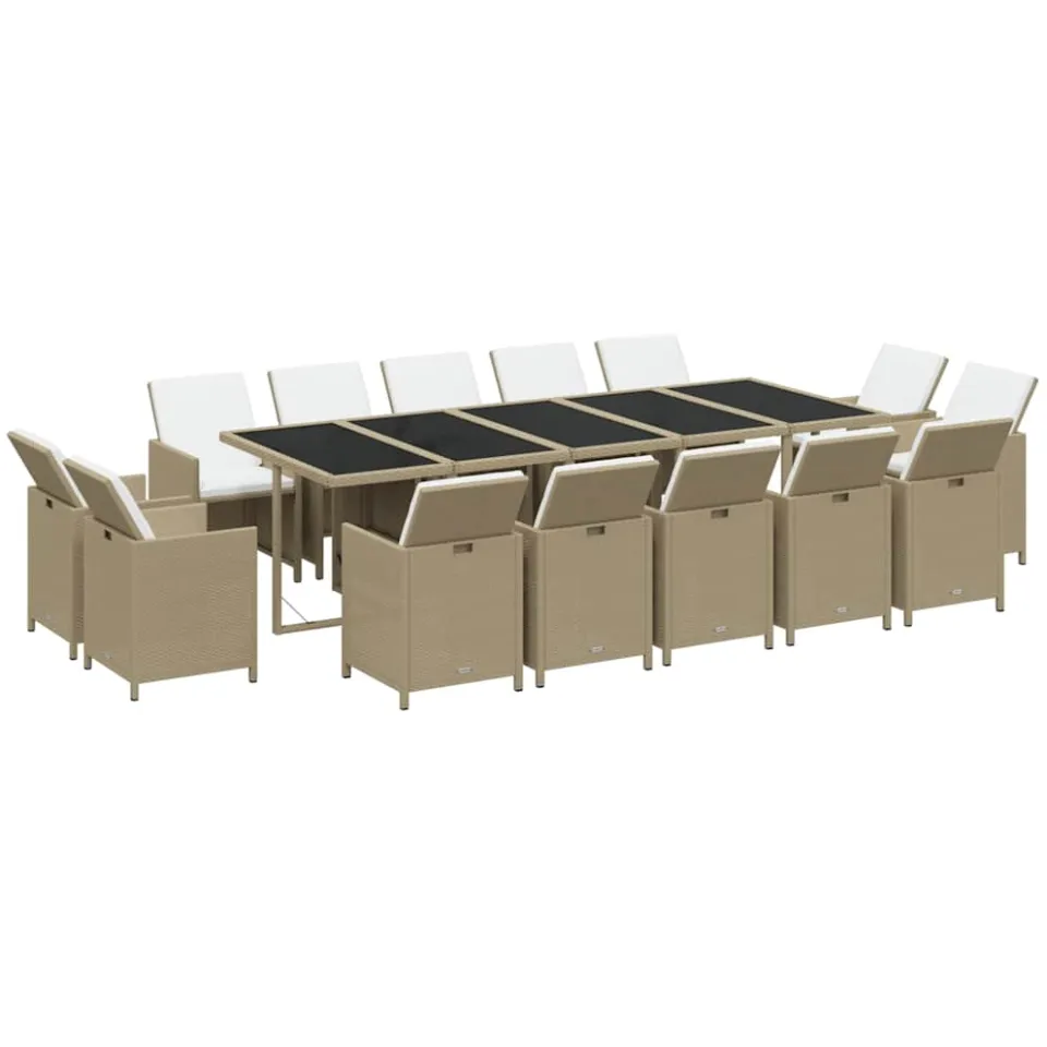 vidaXL 15-delige Tuinset met kussens poly rattan beige