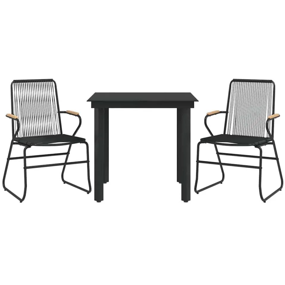 vidaXL 3-delige Tuinset PVC-rattan zwart