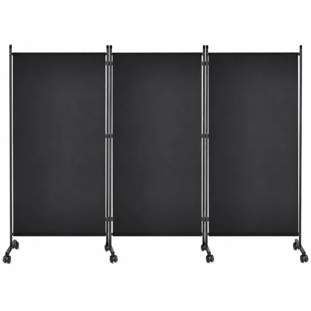 Whoopr® Opvouwbare Ruimteverdeler 3-Delig – Kamerscherm 182 cm - Verrijdbaar Privacyscherm met Vergrendelbare Wielen – Vrijstaande Scheidingswand van Polyester & Metaal – Kamerverdeler Voor Kantoor, Woonkamer, Slaapkamer & Praktijk Zwart