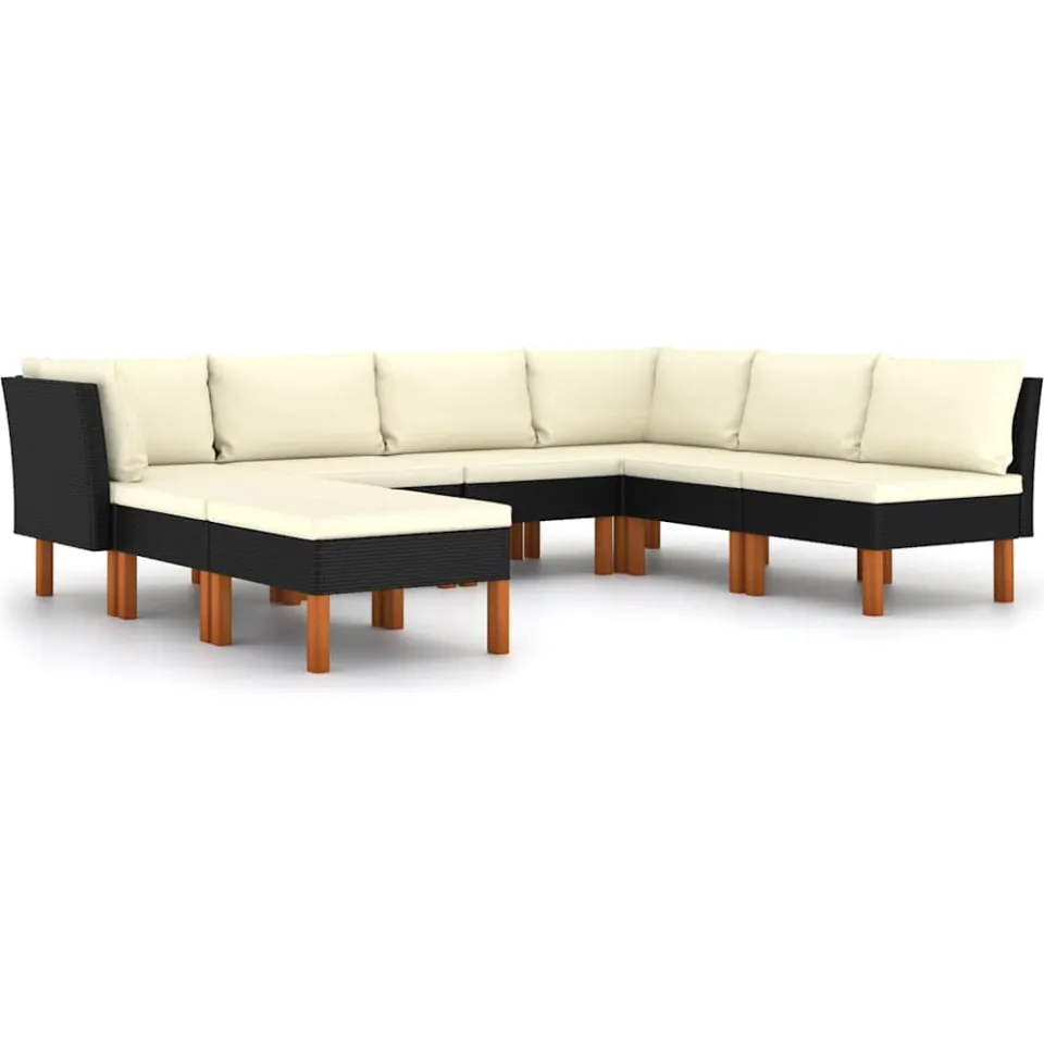 vidaXL 8-delige Loungeset met kussens poly rattan zwart, foto 3