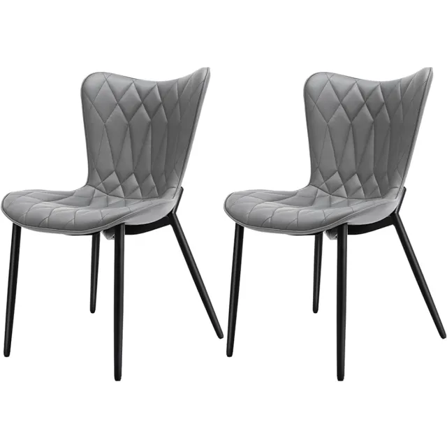 Homemiyn Eetkamerstoel Set van 2 – Donkergrijs Kunstleer met Diamantstiksel – Comfortabele Stoelen met Rugleuning – Stevig Frame – 150kg Draagvermogen grey