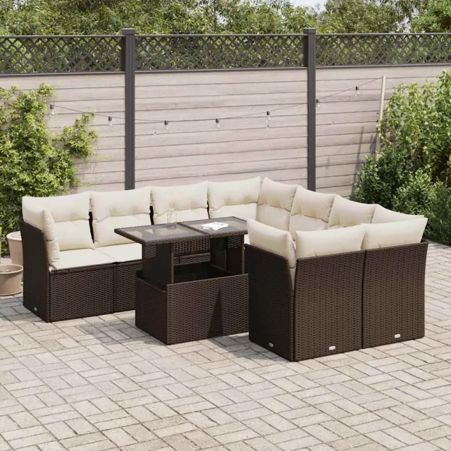 vidaXL 9-delige Loungeset met kussens poly rattan bruin, foto 2