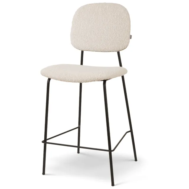 Nolon Jasmijn barkruk bouclé beige - zwart onderstel - 65 cm