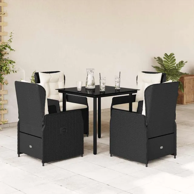 vidaXL 5-delige Tuinset met kussens poly rattan zwart, foto 2