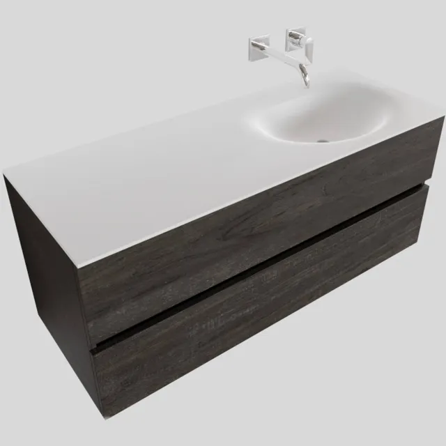 Boss & Wessing Badkamermeubel Solid Surface BWS Stockholm 120x46 cm Rechts Wood Dark Brown (0 kraangaten) Houtlook