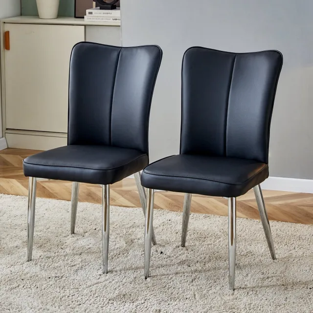 COVREO Eetkamerstoel set van 2 89 cm - zwart kunstleer, zilverkleurige metalen poten