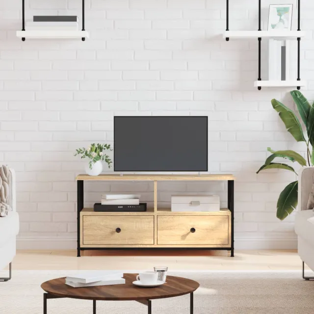 vidaXL Tv-meubel 90x33x45 cm bewerkt hout en ijzer sonoma eikenkleur, foto 2