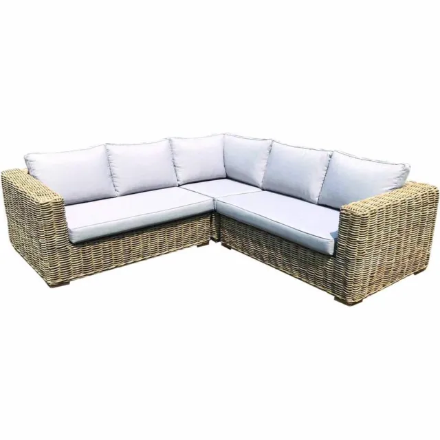 AVH-Collectie Serva hoek loungeset 3-delig naturel rotan Bruin / Terre, Grijs