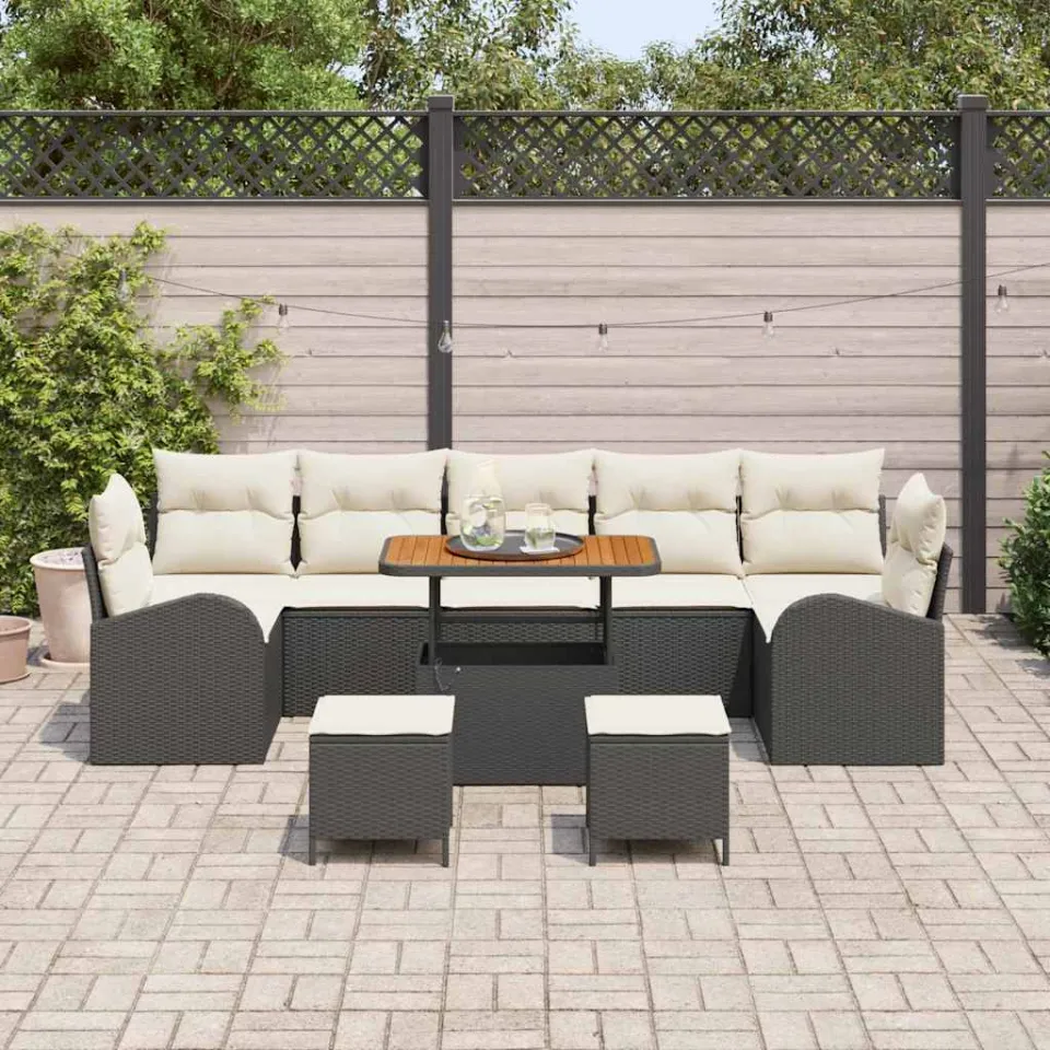 vidaXL Tuinbankenset 10 st Zwart poly rattan, foto 3