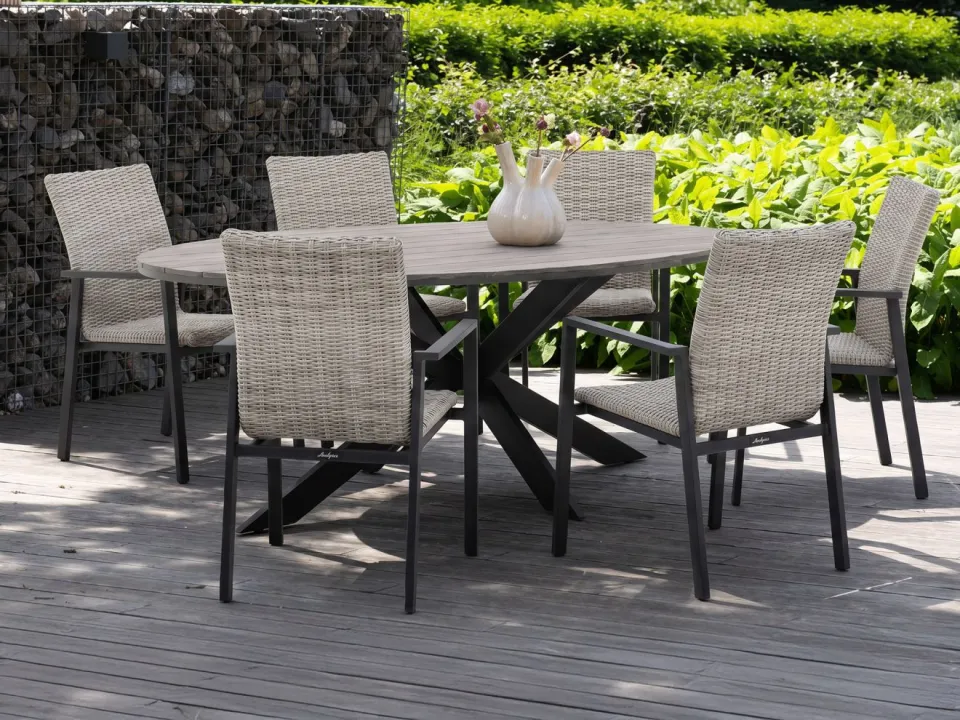 Manifesto Furniture Manifesto Villongo/Fidenza ovaal 180cm dining tuinset 7-delig stapelbaar, foto 4