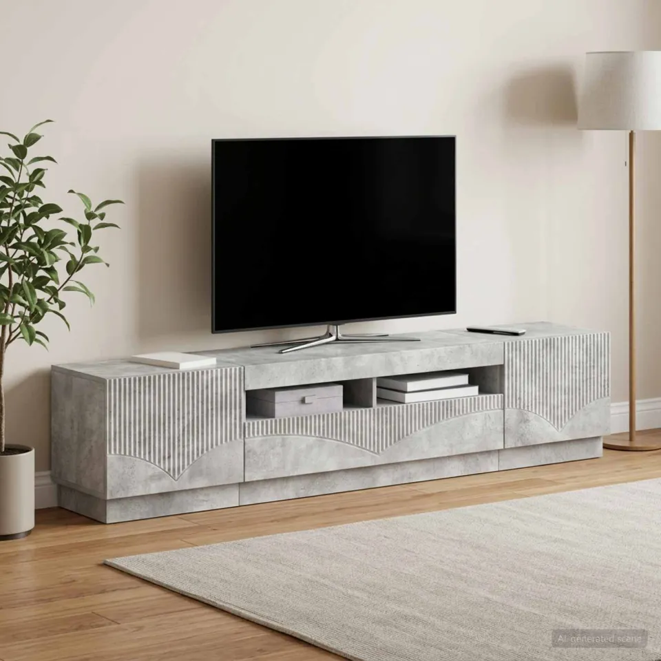 vidaXL LED tv-meubel HOORN 3 st Betongrijs Bewerkt hout grijs, foto 3