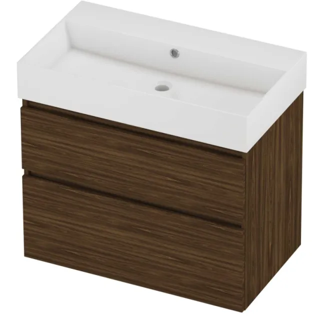 Proline Zara Badmeubelset Porselein Loft Zonder Kraangat 80x46x73 cm Glans Wit Cabana Oak Eiken